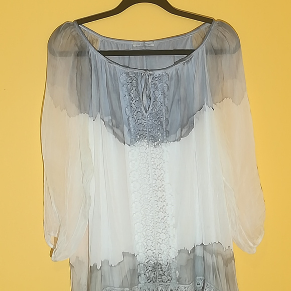 Grey and White Lined Italian Blouse - Picture 1 of 1